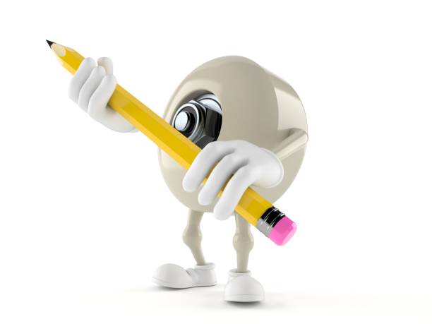 istock Skateboard wheel character holding big pencil 1312986618