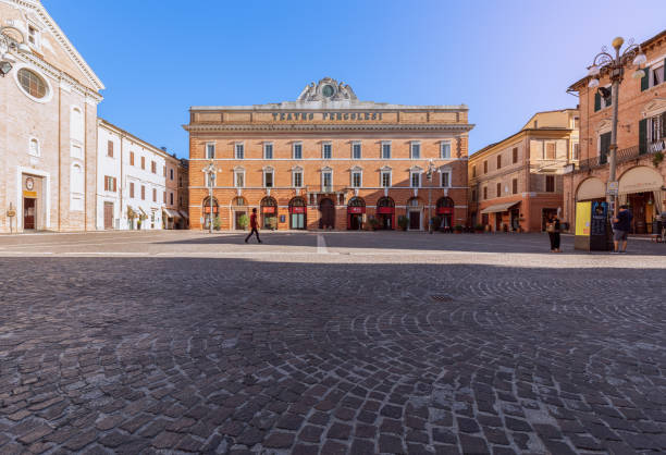 Pergolesi theatre in the historical center of the Jesi town. Marche, Italy Jesi - Italy. September 14, 2019: Pergolesi theatre in the historical center of the Jesi town. Marche, Italy marche italy stock pictures, royalty-free photos & images