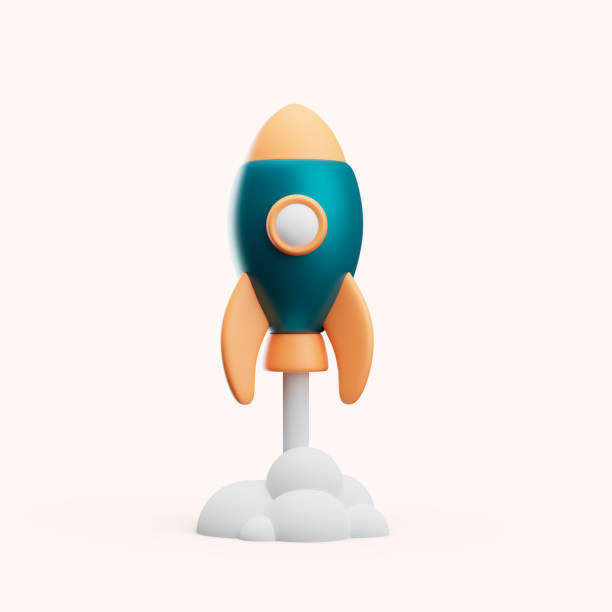istock 3d simple flying rocket icon on white background with clear shadow. Isolated catroon space shuttle illustration. 1312993466