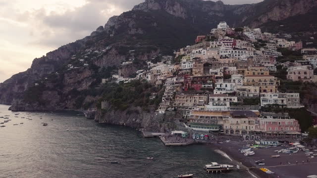 Aerial view of Positano at sunset, Italy