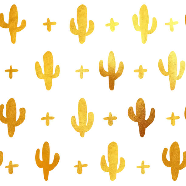 골드 핸드 그린 선인장 원활한 패턴. 손으로 그린 골드 호일 선인장 고립. 꽃 열대 여름 배경. 파티 전단지 템플릿입니다. 판매 배너, 포스터, 라벨 및 초대 장용 카드를 디자인합니다. - agave cactus natural pattern pattern stock illustrations