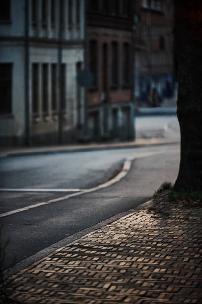 Street with old houses in Odense. Vertical composition with copy space.