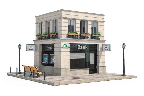 istock Bank branch office building isolated on white. 1313014995