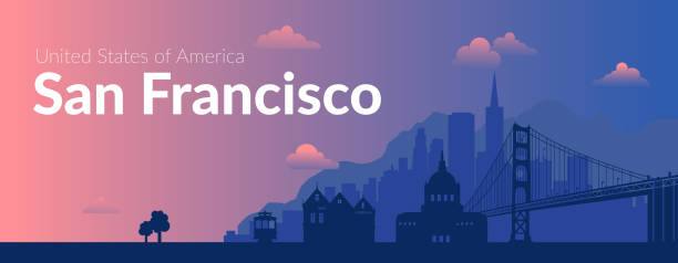 ilustrações de stock, clip art, desenhos animados e ícones de san francisco, usa famous city scape background. - san francisco county skyline panoramic california