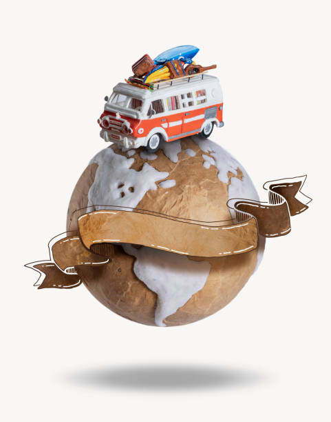 istock Motor home camper driving on the earth globe on vacations 1313016763