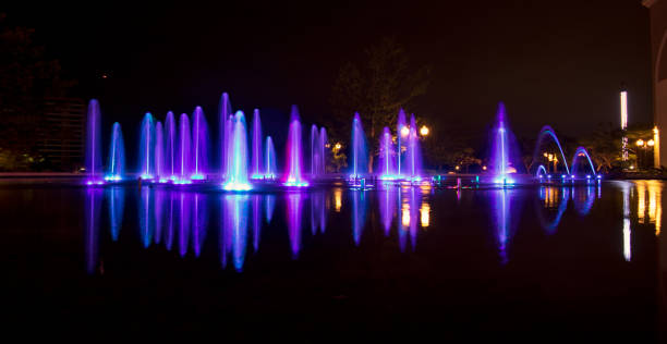 istock Colourful fountain light show in Merida, Mexico 1313018892