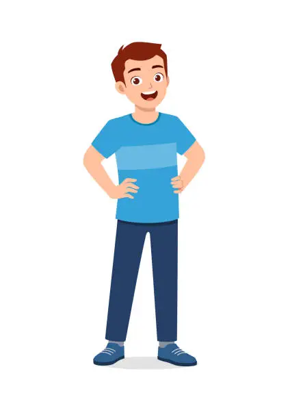 Vector illustration of young good looking man doing arm on hip pose with confident