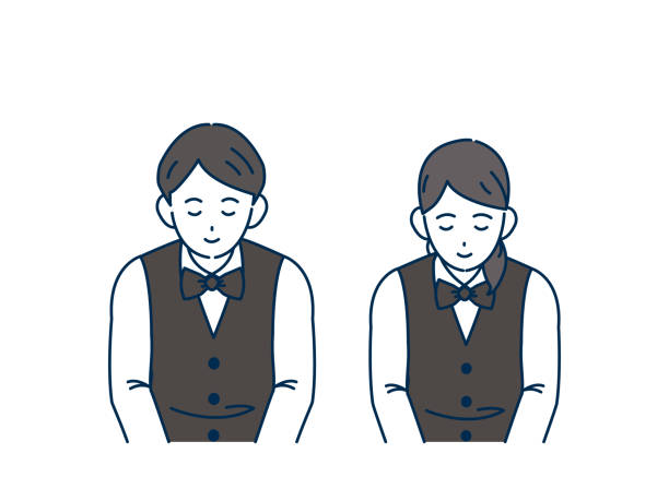 ilustracja z łukiem urzędnika i kelnera - occupation white background young adult bartender stock illustrations