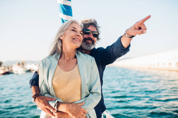 istock Senior couple on a romantic cruise tour 1313029864