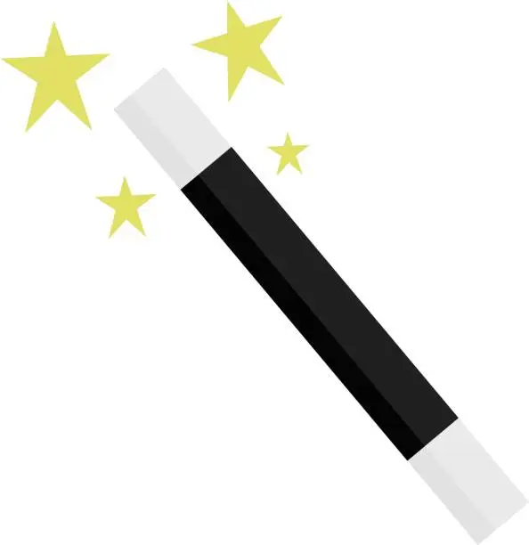 Vector illustration of Vector emoticon illustration of a magic wand with stars