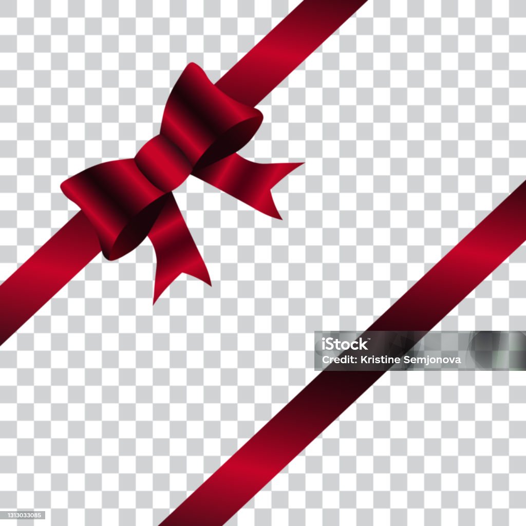 Dark Red Shiny Bow And Ribbon On Transparent Background Vector