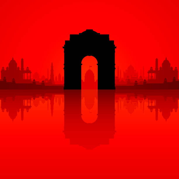 ilustraciones, imágenes clip art, dibujos animados e iconos de stock de puerta de la india (todos los edificios son separados y completos) - india gate gateway to india mumbai