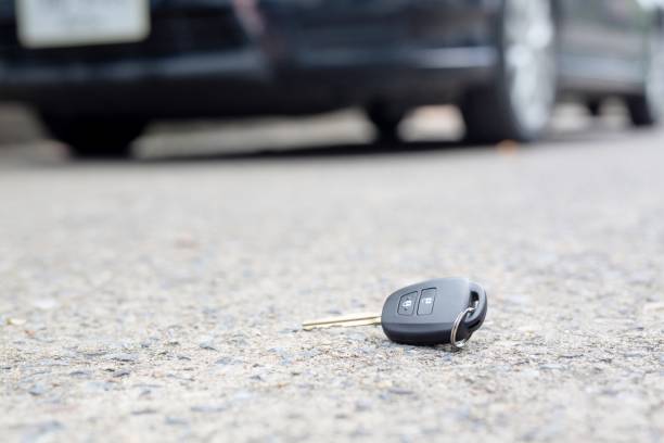 istock The missing car keys are placed on the road. 1313056964
