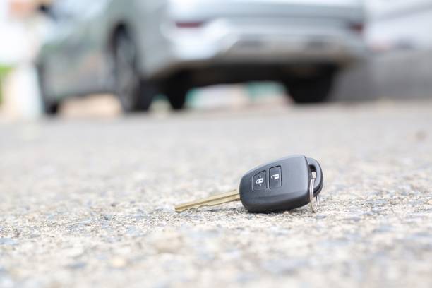 istock The missing car keys are placed on the road. 1313057000
