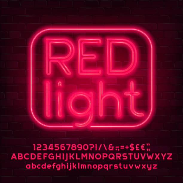 istock Red Light alphabet font. Neon light letters, numbers and punctuation. Uppercase and lowercase. 1313057692