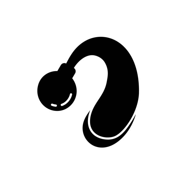 補聴器のシルエットアイコン。bteの黒のシンプルなイラスト - hearing aid点のイラスト素材／クリップアート素材／マンガ素材／アイコン素材