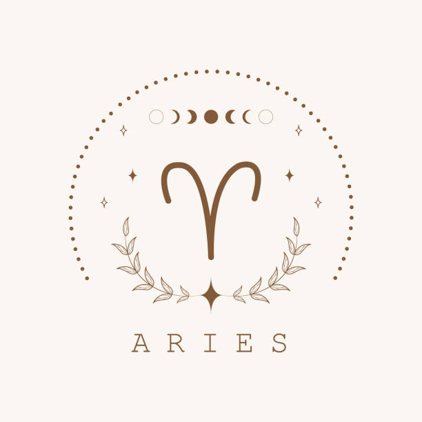 ilustrações de stock, clip art, desenhos animados e ícones de aries. zodiac sign in boho style. astrological icon isolated on white background. mystery and esoteric. horoscope logo vector illustration. spiritual tarot card - aries