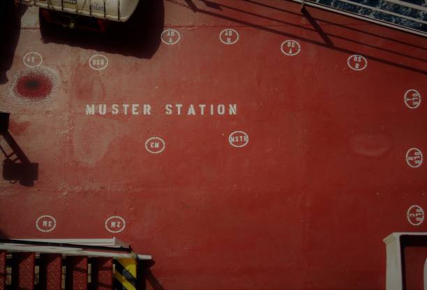Muster station on board a ship Muster station is the place where all the crew would muster in the event of an emergency muster station stock pictures, royalty-free photos & images