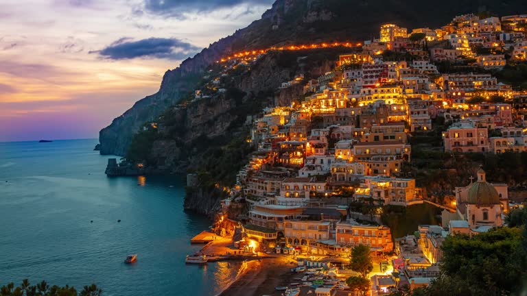 T/L High angle sunset scene over the Positano