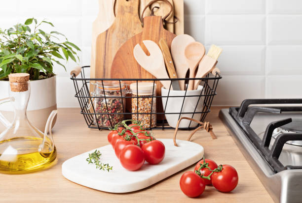 istock Eco friendly kitchen utensils and decoration, sustainable ethical lifestyle, zero waste storage, minimal modern kitchen interior details 1313063788