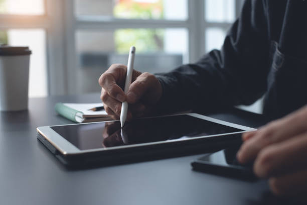 istock Businessman working on laptop computer from home 1313070652