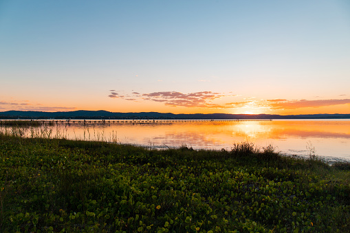 Sunset view of Tuggerah Lake, Central Coast, Australia.