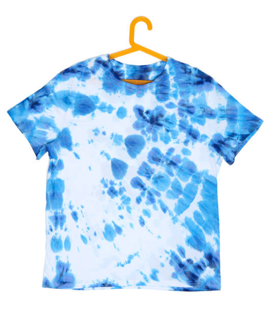 istock Blue Tie Dye T-shirt on a hanger isolated on white 1313076947
