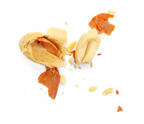 Dried peanut crushed  close-up on white background. Top view. close-up.