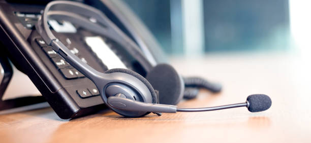 istock Communication support, call center and customer service help desk. VOIP headset for customer service support (call center) concept 1313078497