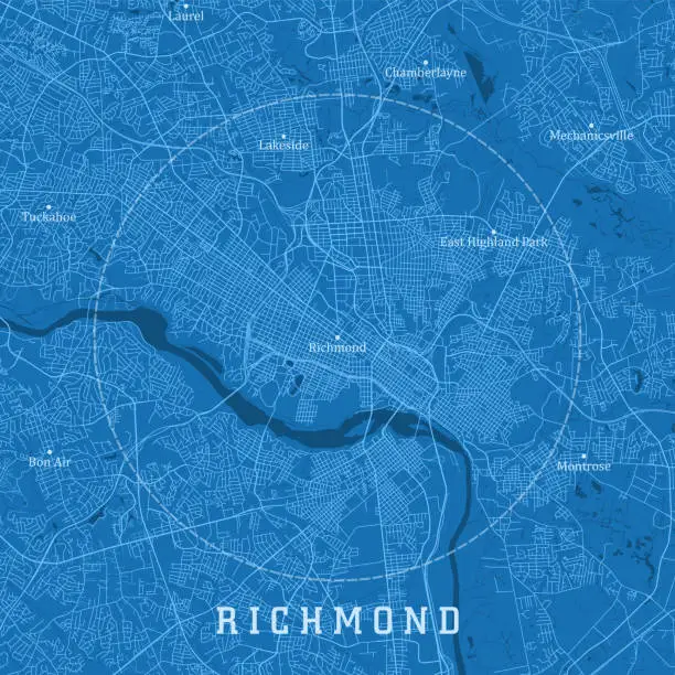 Vector illustration of Richmond VA City Vector Road Map Blue Text