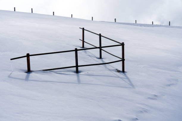 istock Iron fence in the snow with backlight. 1313079584