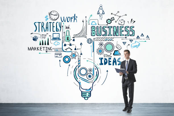 Doodle sketch with businessman holding notebook