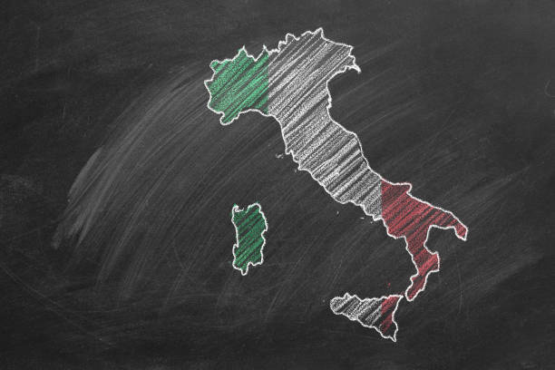 Map of Italy on dark digital background representing global communication and global finances