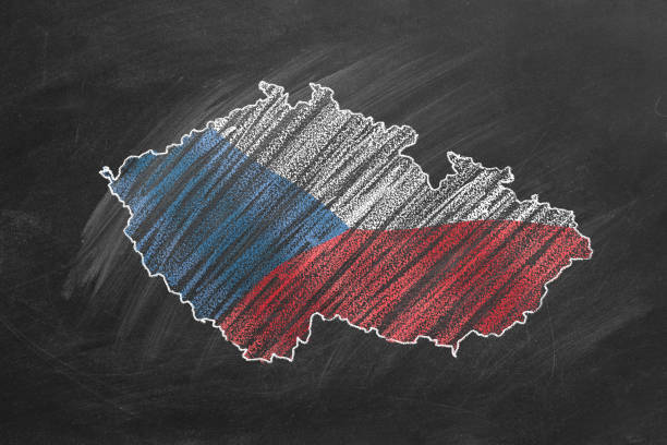 Country map and flag of Czech Republic drawing with chalk on a blackboard. Hand drawn animation. One of a large series of maps and flags of different countries. Education, travel, study abroad concept