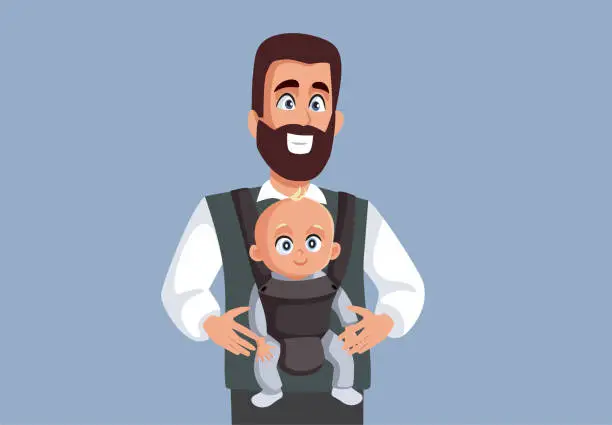 Vector illustration of Dad Holding Baby in Carrier Vector Illustration