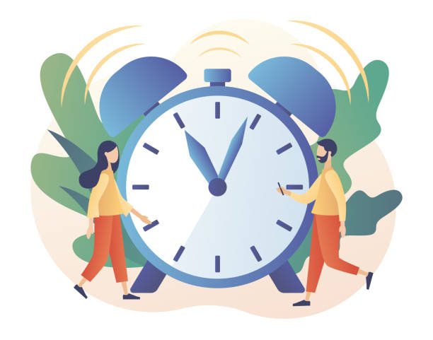 istock Alarm clock rings. Wake up. Tiny people wake up in morning. Good morning concept. Beginning of new day. Modern flat cartoon style. Vector illustration on white background 1313085513