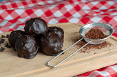 Delicious chocolate balls prepared with almond flour and dark chocolate stock photo