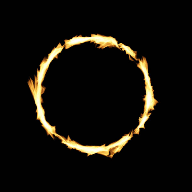 Illustration of fire circle on a black background. Ring of flame.