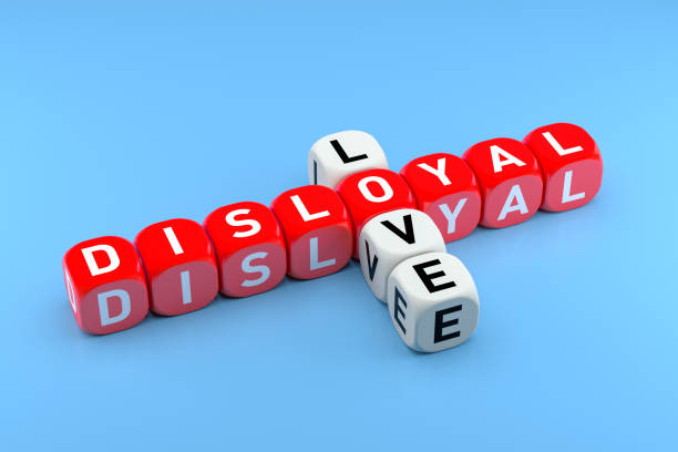 istock Disloyal - Love Crossword Puzzle Consept on the Blue Background. 3d Rendering 1313091149