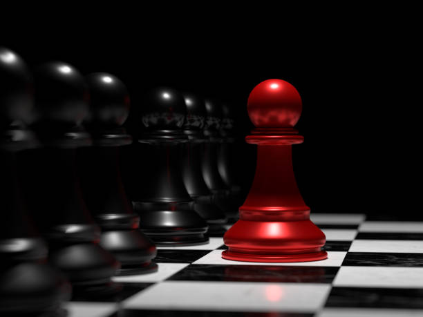 istock 3D Scene. The red Pawn pieces stand out from the crowd. 1313092335
