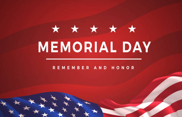 Memorial Day - Remember and Honor Poster. Usa memorial day celebration. American national holiday Memorial Day - Remember and Honor Poster. Usa memorial day celebration. American national holiday. Composition of beautiful waving US flag on red gradient background. Greeting card template. Vector memorial day stock illustrations