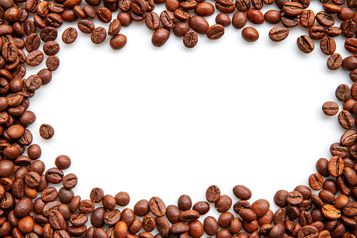 Coffee beans frame on white background