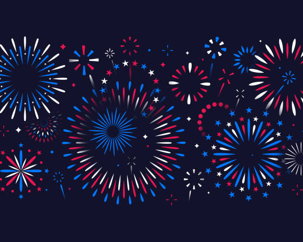 illustrazioni stock, clip art, cartoni animati e icone di tendenza di felice 4 luglio independence day fuochi d'artificio messaggio sfondo - fireworks