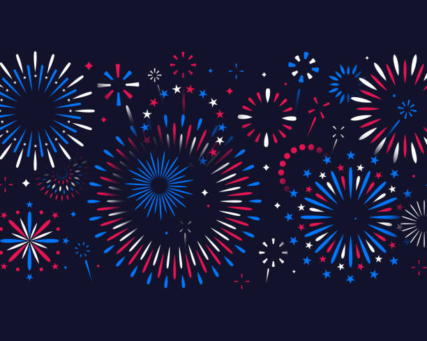 Happy Fourth of July Independence Day Fireworks Message Background Fireworks fourth of July independence day explosion abstract background illustration. firework colors stock illustrations