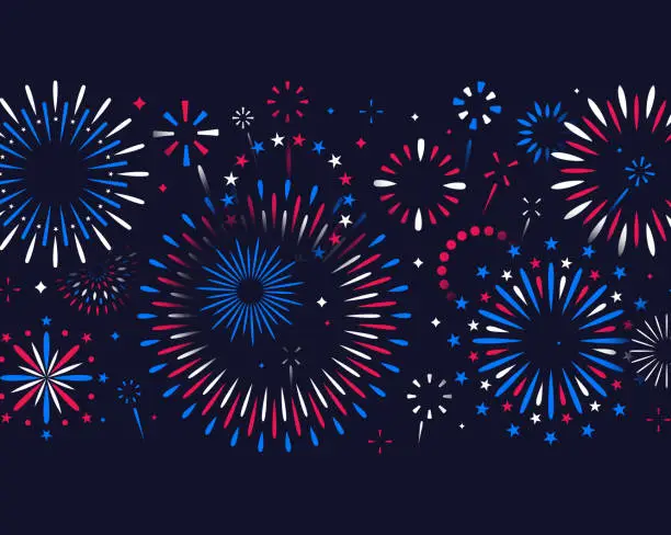 Vector illustration of Happy Fourth of July Independence Day Fireworks Message Background