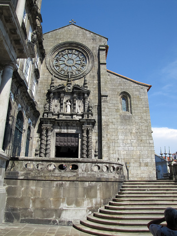 The architecture of a Christian Catholic cathedral in proud Porto, Portugal.