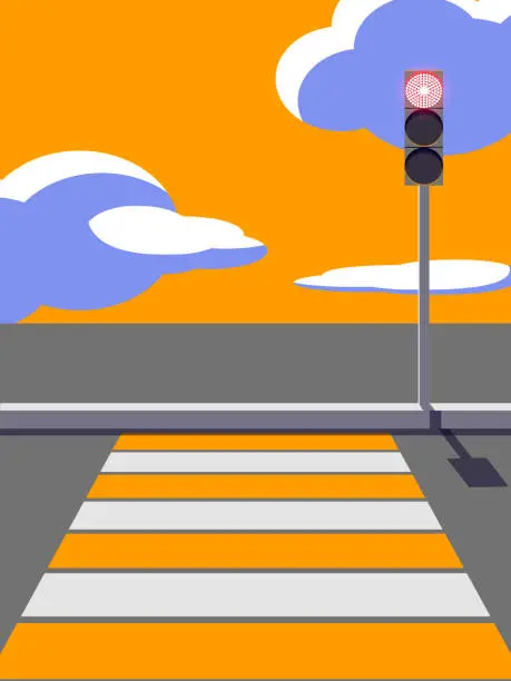 Vector illustration of Pedestrian crossing and traffic light.