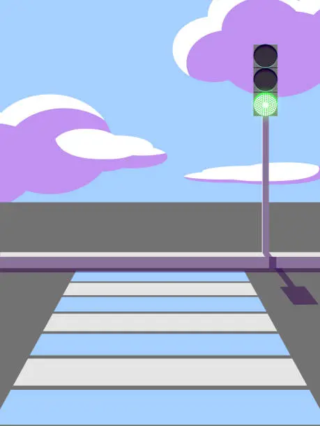 Vector illustration of Pedestrian crossing and traffic light.