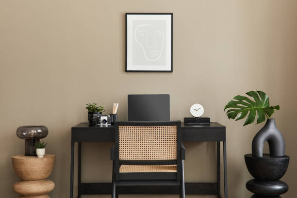 istock Stylish composition of home office interior and elegant office accessories. Template. 1313111655