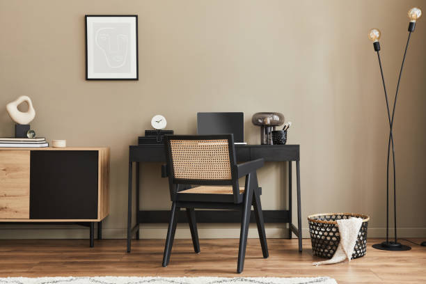 istock Stylish composition of home office interior and elegant office accessories. Template. 1313111666